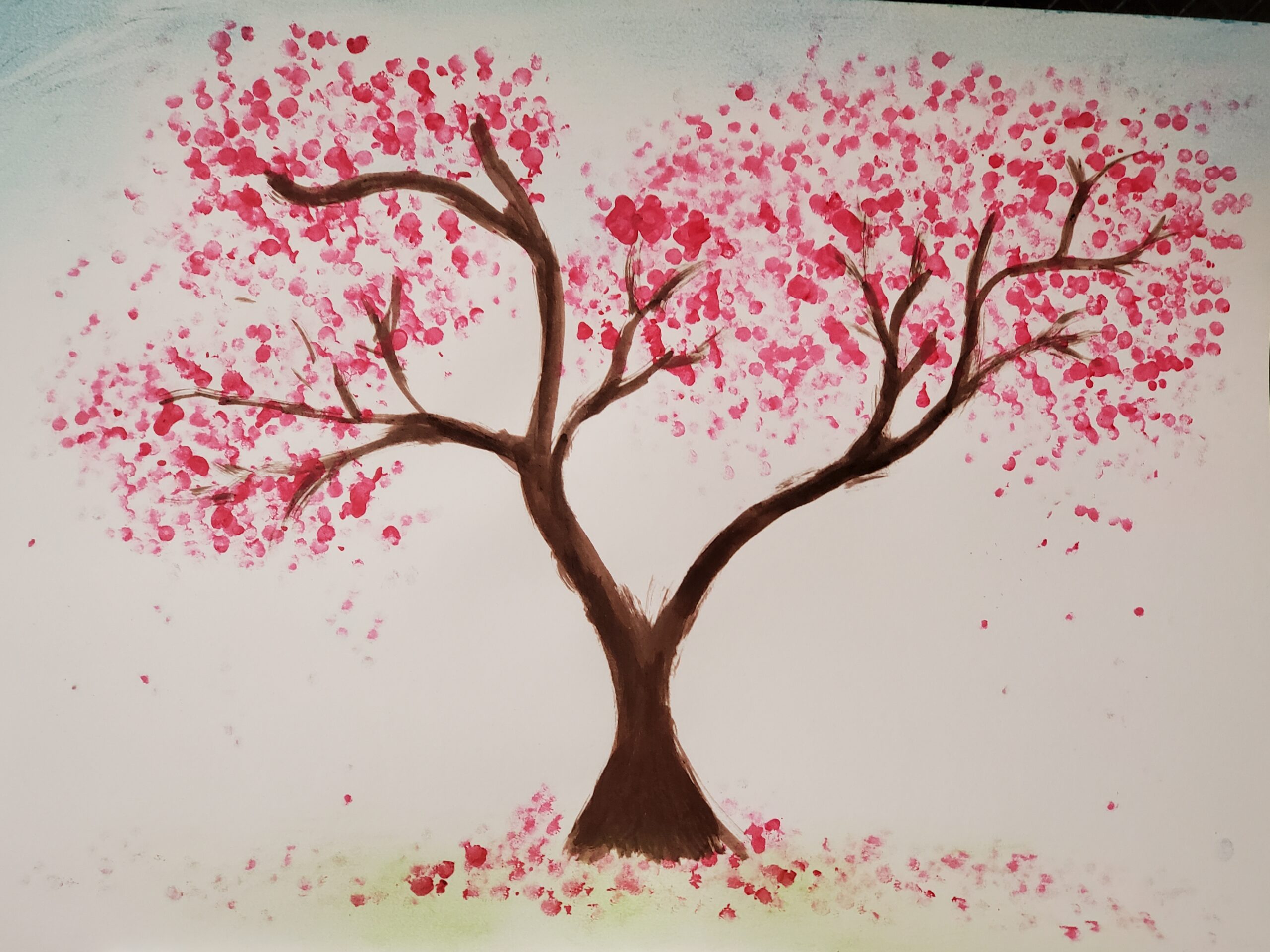 制作４月：さくらの絵（綿棒と絵具）